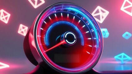 speedometer with a red arrow pointing, as if the car is going very fast