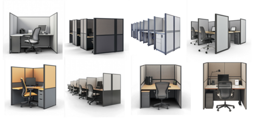 Collection of Row of office cubicles with partitions. isolated on transparent background