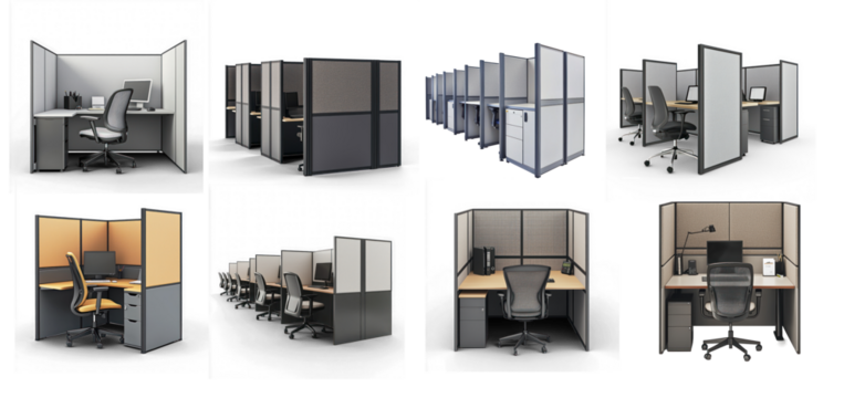 Collection of Row of office cubicles with partitions. isolated on transparent background