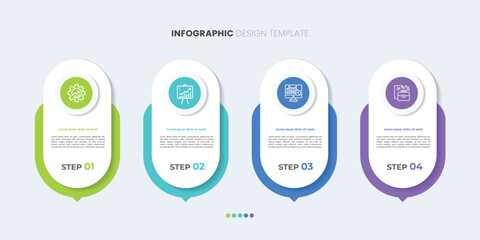 Business infographic template. 4 Step timeline journey. Process diagram, 4 options on white background, Infograph elements