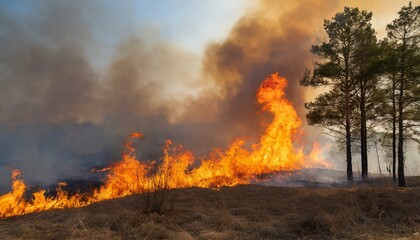 Fototapeta premium Forest fire on the side of the mountain
