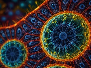Vibrantly Pulsating Eukaryote Cell with Bustling Organelles and Shimmering Nucleus