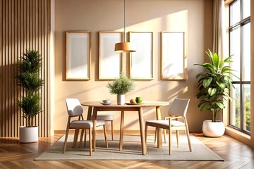 Japandi Dining Room Wall Art Mockup - 5 Empty Posters