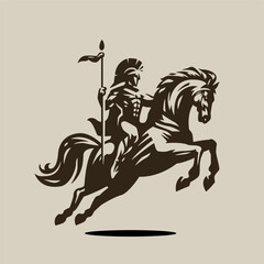 Spartan warrior riders with a spear designed using red grunge brush graphic vector.