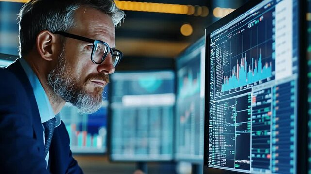 Financial data analysts using forecasting models to predict market trends and investment outcomes