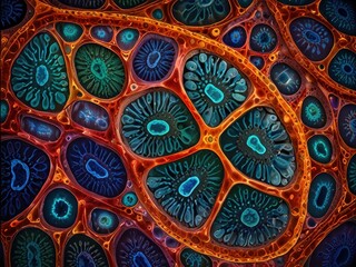 Fototapeta premium Vibrantly Pulsating Eukaryote Cell with Bustling Organelles and Shimmering Nucleus