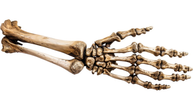 Human hand skeleton on white transparent background
