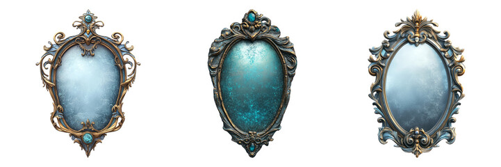 Vintage Mirrors Collection on Transparent Background