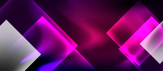 Obraz premium Glass squares with neon shiny light abstract background