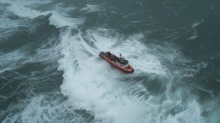 Fototapeta premium Rescue Boat Navigating Rough Sea Conditions