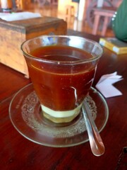 portrait of milk coffee in a glass