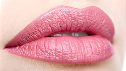 A realistic photo of lips, pink lipstick, white background, no shadows, hyper-realistic, high resolution, maximum detail, hyper-detailed, stock photography, matte