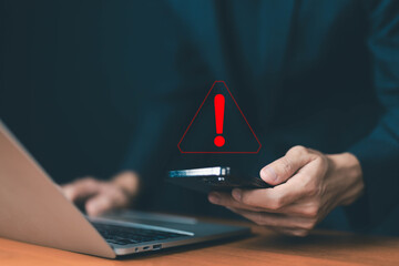 error 404 alerts on a laptop, caution of spam in website digital technology. concept of warning symbol or attack cyber, security notification. warn failure of the computer, danger from network mistake