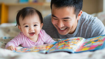 Obraz premium Father Reading Bedtime Story to His Baby Daughter, Celebrating International Father's Day