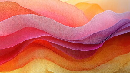 Fototapeta premium Vibrant Layers of Soft Fabric in Sunset Inspired Colors, Showcasing Beautiful Textures and Gradients for Use in Fashion, Textile, or Design Projects