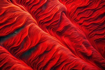 Aerial View of Vibrant Red Textured Surface with Flowing Lines for Abstract Designs and Artistic Projects, Perfect for Backgrounds and Dynamic Visual Appeal
