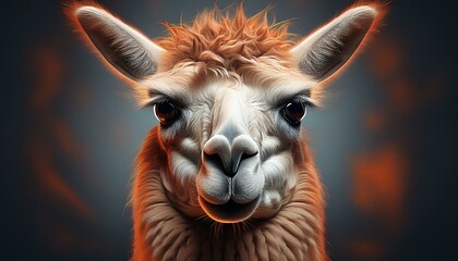 Fototapeta premium The llama’s smug, almost sarcastic expression with detailed fur and textured background. 