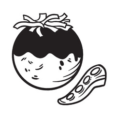 Takoyaki icon illustration drawing isolated on square white background. Simple flat outlined black and white cartoon art styled drawing.