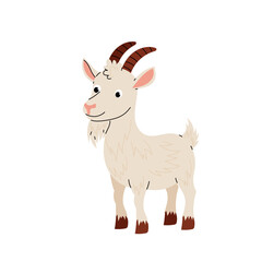 Goat. Farm animal. Cute cartoon goat. Kids illustration of animals. Flat vector on white background. 