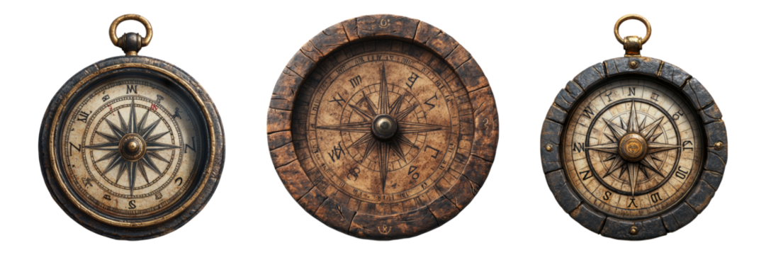 Vintage Compass Collection Isolated on Transparent Background