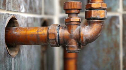 Fototapeta premium Close-up of a Rusty Copper Pipe Fitting