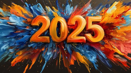 Colorful explosion with the year 2025 in bold, 3D letters.