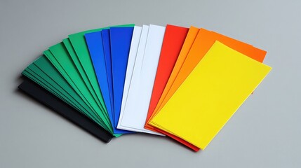 A Colorful Array of Paper Sheets Displayed Neatly, Featuring Various Bright Colors Including Green, Blue, Yellow, Red, and Black, Ideal for Arts and Crafts Projects