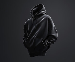 Mockup. Floating Black Hoodie Mockup with soft texture fabric