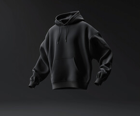 Black Hoodie Mockup floating with texture fabric on black background