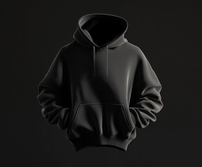 Blank Black Hoodie Mockup Template with soft texture fabric on Black Background 