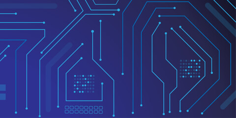 Abstract technology background. Artificial Intelligence chip or semiconductor with connected line.  Technology lines circuit and dots on blue background