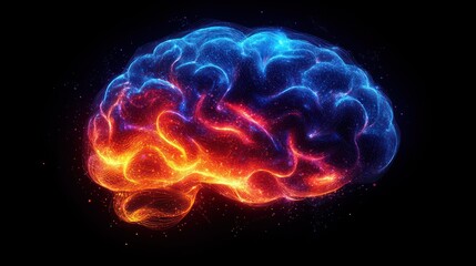 A vibrant, abstract representation of a brain in glowing colors.