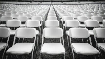 Naklejka premium Rows of empty seats in a large stadium, capturing anticipation before a big event