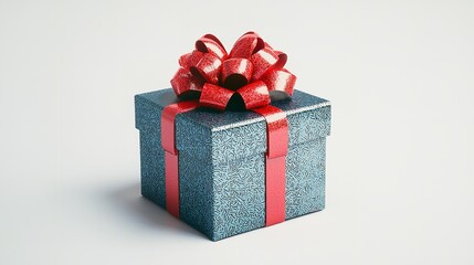 Obraz premium Beautifully wrapped Christmas gift box with a red bow on top.