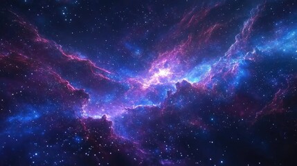 Fototapeta premium Galaxy background with stars, nebulas, and bright cosmic dust in deep blue and purple tones