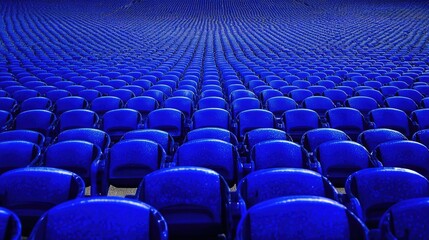 Naklejka premium Vibrant blue stadium seats in rows, hinting at upcoming excitement