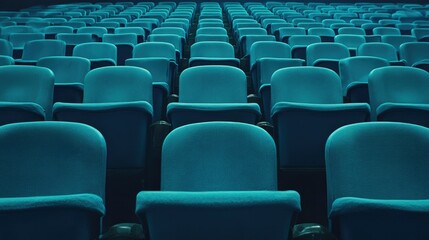 Naklejka premium Vibrant blue stadium seats in rows, hinting at upcoming excitement