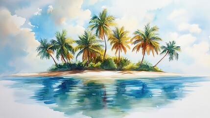 Tropical island with trees on white	
