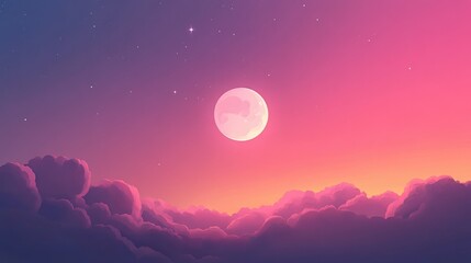 Fototapeta premium Minimalist moon and stars in a night sky, with soft clouds and a dreamy gradient effect