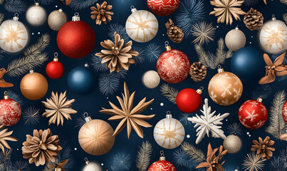 Christmas and New Year designs with festive ornaments, golden snowflakes, cozy wreaths, and sparkling holiday accents for wallpaper and greeting cards