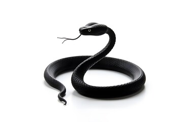 Fototapeta premium Minimalistic image of a black snake silhouette coiled a white background, Symbol of 2025