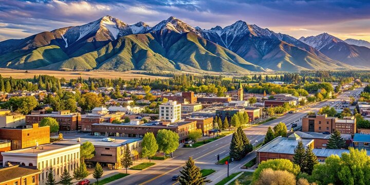 Downtown Bozeman with mountains in background , cityscape, Bozeman, Montana, urban, skyline, downtown, architecture, mountains