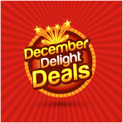 December Delight Deals. Retro Red Abstract Circle Logo. Online Shopping, Ecommerce, Super Market, Store Offers, Advertising