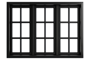 A black window with three panes and white frames isolated on transparent or white background, png