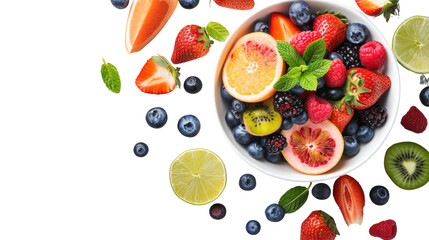 Healthy fresh fruit salad in a bowl on white transparent background
