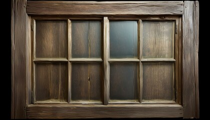 Vintage Old Wooden Window Frame Cut Out on Transparent Background - Rustic Style