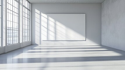 Obraz premium A spacious conference room featuring a large empty whiteboard, soft sunlight filtering through the windows