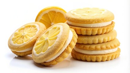 Lemon cream cookies isolated on white background, lemon, cream, cookies, sweet, dessert, tasty, treat, snack, baked goods