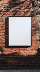 Blank Canvas Frame Mockup on Brick Wall, Empty Billboard Mock Up on Red Brick Wall