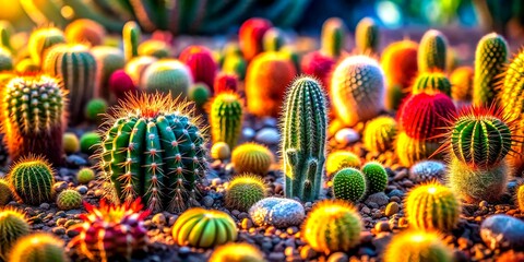 Fototapeta premium Tilted cacti field: a breathtaking desert miniature.
